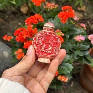 Vintage Asian Resin Cinnabar Colored Snuff Bottle